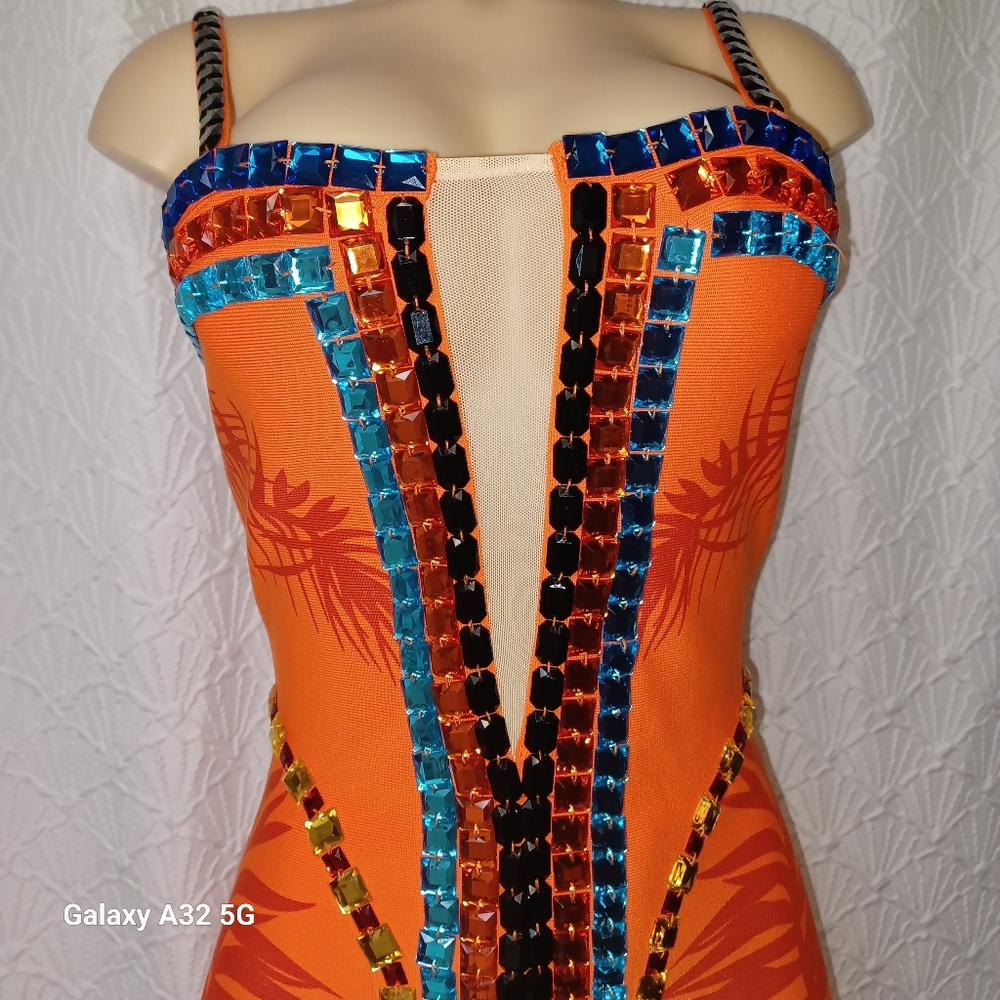 MISS8 LOS ANGELES size M Orange and Blue Embellished Dress - Picture 7 of 14